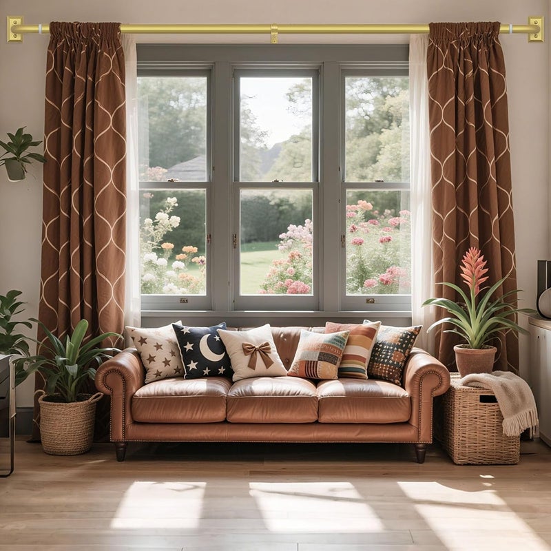 hei! dear Gold Curtain Rods, Heavy Duty Wrap Around Curtain Rod for Windows 28 to 48 Inch, Adjustable Decorative Blackout Drapery Pole, Modern Room Darkening Rod for Blackout Curtains, Brass - Image 2